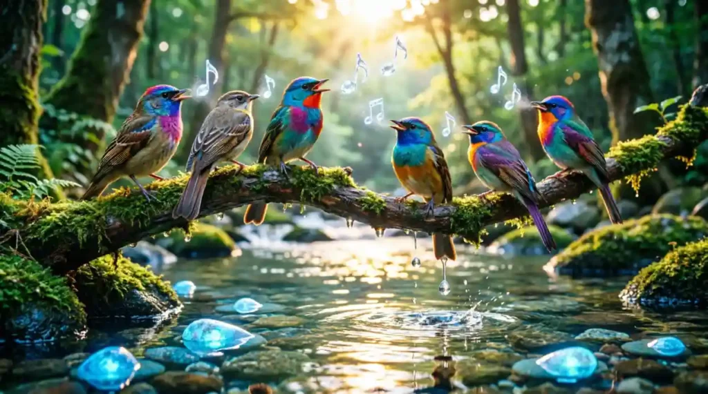 The birds chirped like a sparkling stream