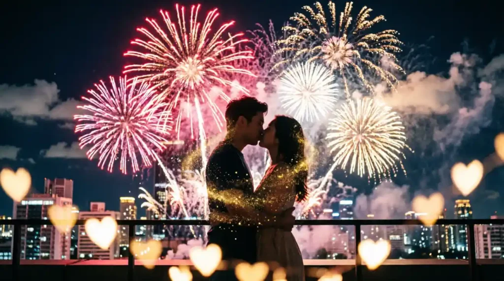 Their first kiss was like fireworks.